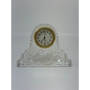 VTG Details Clear Glass MINI Clock Gold Trim Quartz Floral 2.75" NOT WORKING MCM